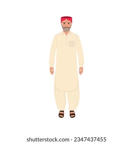 Old man in Sindhi traditional Dress Shalwar Kameez with Sindhi topi Culture day Vector illustration