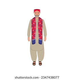 Alter Mann in Sindhi traditionelles Kleid Shalwar Kameez mit Sindhi topi andajrak Pakistan Volk Vektorgrafik