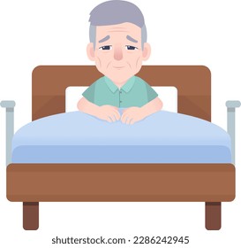 Old Man Sit On Bed, Senior Patient Sick Weakness, Character Design Isolated