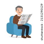 old man sit on sofa and read newspaper
