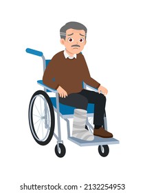 old man sit on wheelchair with broken bone
