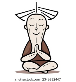 The old man sits in the lotus position and meditates. Spiritual development and self-knowledge. Yoga practices. For sports clubs. Logo. Vector graphics.