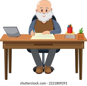 Alter Mann vor der Laptop-Illustration