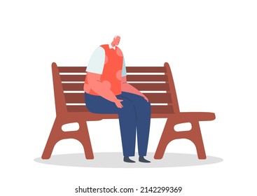 Alter Mann, der allein auf einer Bank sitzt, einzeln auf weißem Hintergrund. Ältere männliche Charaktere verbringen ihre Zeit im City Park Outdoor, einsam ermüdete Gentleman Relax auf der Straße. Vektorgrafik von Cartoon People