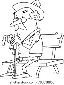 The old man is sitting on the bench