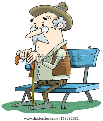 Old man sitting on bench in park.  