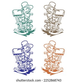 Old Man Sitting In Rocking Chair Vector Illustration