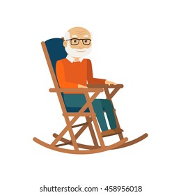 Old Man Sitting In Rocking Chair. Vector Illustration.