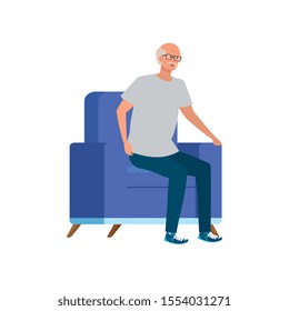 old man sitting in sofa avatar character vector illustration design