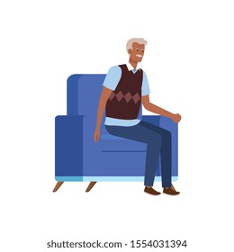 old man sitting in sofa avatar character vector illustration design