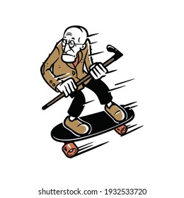 Old Man Skate Cartoon Vector