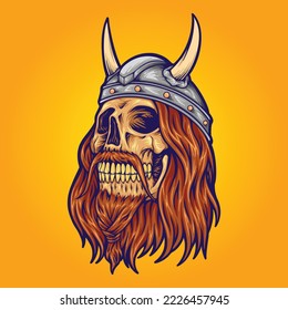 Old man skull viking illustration vector illustrations for your work logo, merchandise t-shirt, stickers and label designs, poster, greeting cards advertising business company or brands