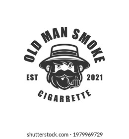 old man smoke cigarette with pipe. logo vintage.