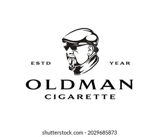 old man smoke cigarette with pipe. logo vintage.