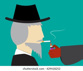 Old man smoker and grim reaper, vector