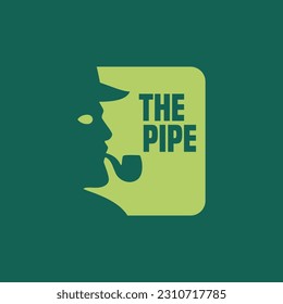 Old man smoking pipe vector logo. Vector illustration. Flat design style. Created in vector