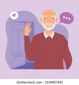 hombre viejo hablando de un personaje feliz