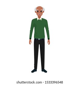 old man standing cartoon icon over white background, vector illustration