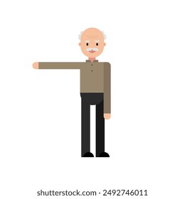 Old man standing character. Flat design, isolated on white background. Vector