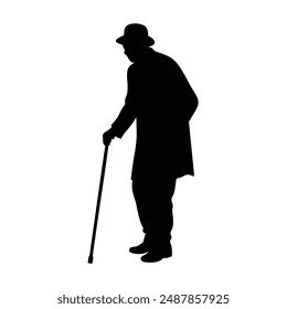 An old man is standing silhouette vector illustration