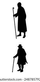An old man is standing silhouette vector illustration