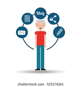 old man standing with social network icon vector illustration eps 10