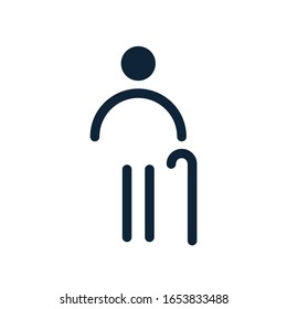 Old man with stick line icon. Old person sign. Aged man with candy stick symbol. Senior age person icon. Vector illustration