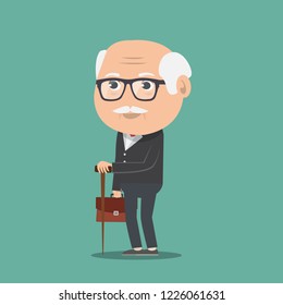 old man with stick - Vector illustration.