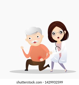 Old man with stomachache. Elderly man suffering from stomachache, Health care. vector, illustration.
