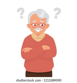 old man suffering from dementia, old man with question marks because they are easy to forget