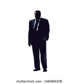 Old man in suit standing, abstract flat design illustration