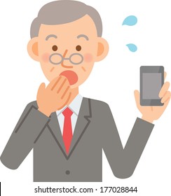 Old man in a suit to use the mobile phone