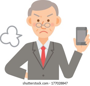 Old man in a suit to use the mobile phone
