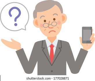 Old man in a suit to use the mobile phone