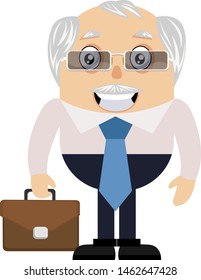 Viejo con maleta, ilustración, vector sobre fondo blanco.