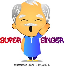 Old man super singer, illustration, vector on white background.