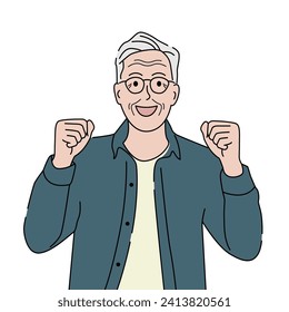 Old man with support and encourage gesture. Hand drawn vector illustration