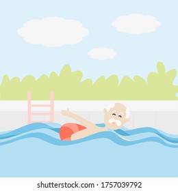 old man swimming in the pool