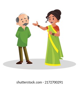 Old man is talking with lady and hearing their problems. Vector graphic illustration. Individually on white background. 
