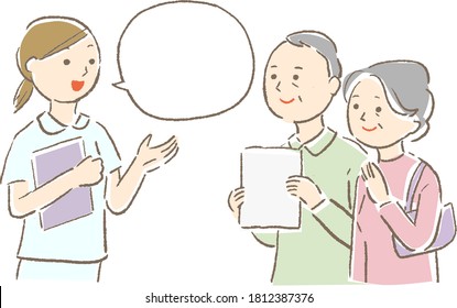Old man talking to a nurse