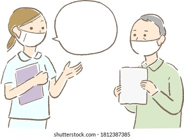Old man talking to a nurse