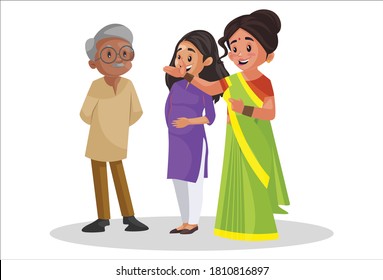 Old man is talking with two ladies and hearing their problems. Vector graphic illustration. Individually on white background.