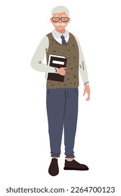 old man teacher with book character