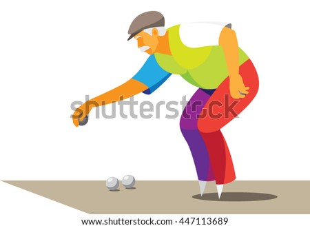 old man throws a ball in an old French game petanque
