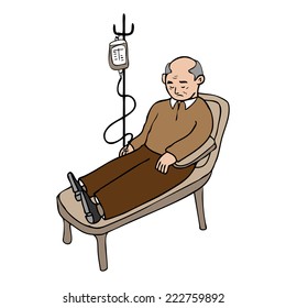 Old man treated infusion cartoon vector