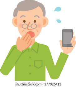 Old man to use a mobile phone