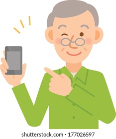 Old man to use a mobile phone