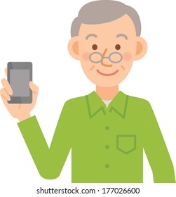 Old man to use a mobile phone