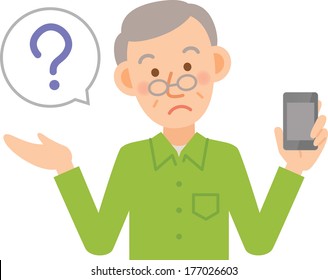 Old man to use a mobile phone