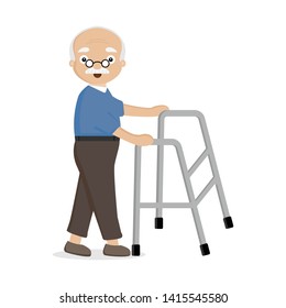 Old man using helper walker.